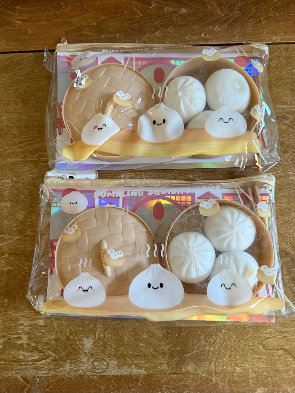 Squishy Dumplings with Clear pencil Pouch - Beige & White